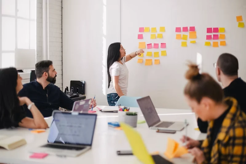 Team analyzing SEO data on a whiteboard